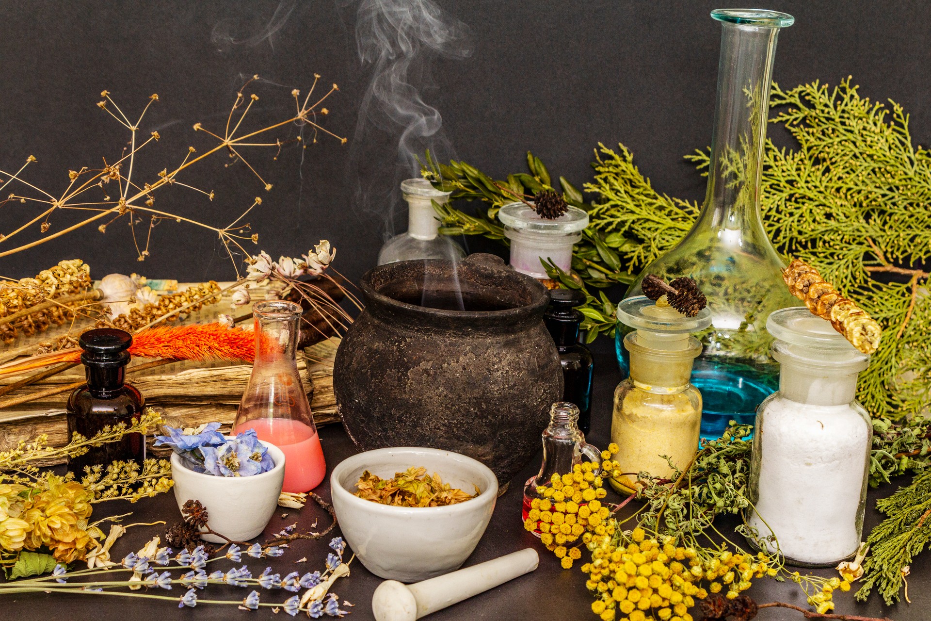 Herbs being prepared for a Herbal Steam. Alchemy at Oasis Bush Spa 